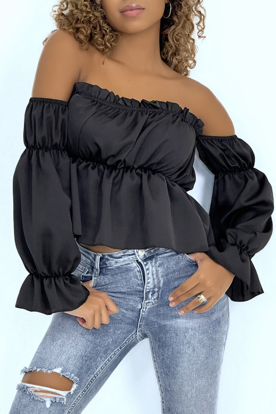 Black satin bustier with separate sleeves - 4