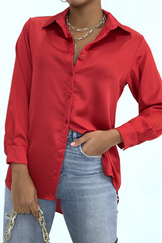 Red satin shirt with fluid fit - 1