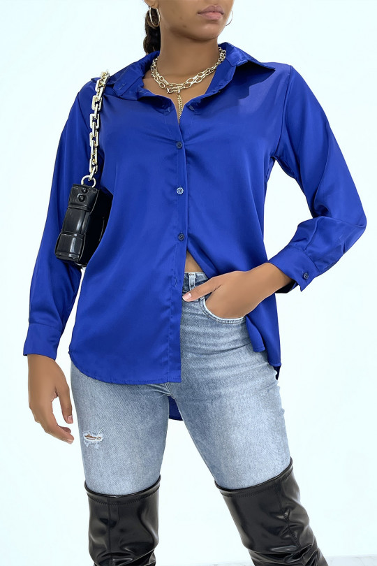 Royal blue satin shirt with fluid fit - 2