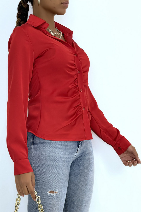 Chemise plissée rouge satinée - 2