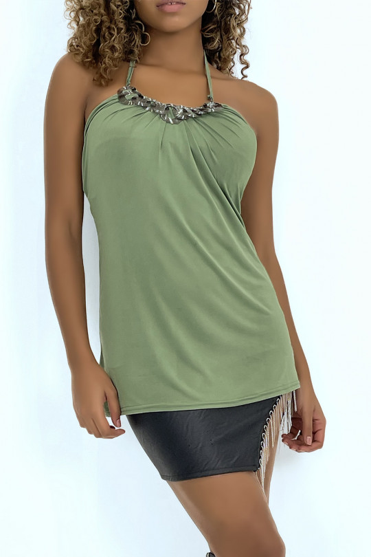 Khaki halterneck top with gathered effect - 2