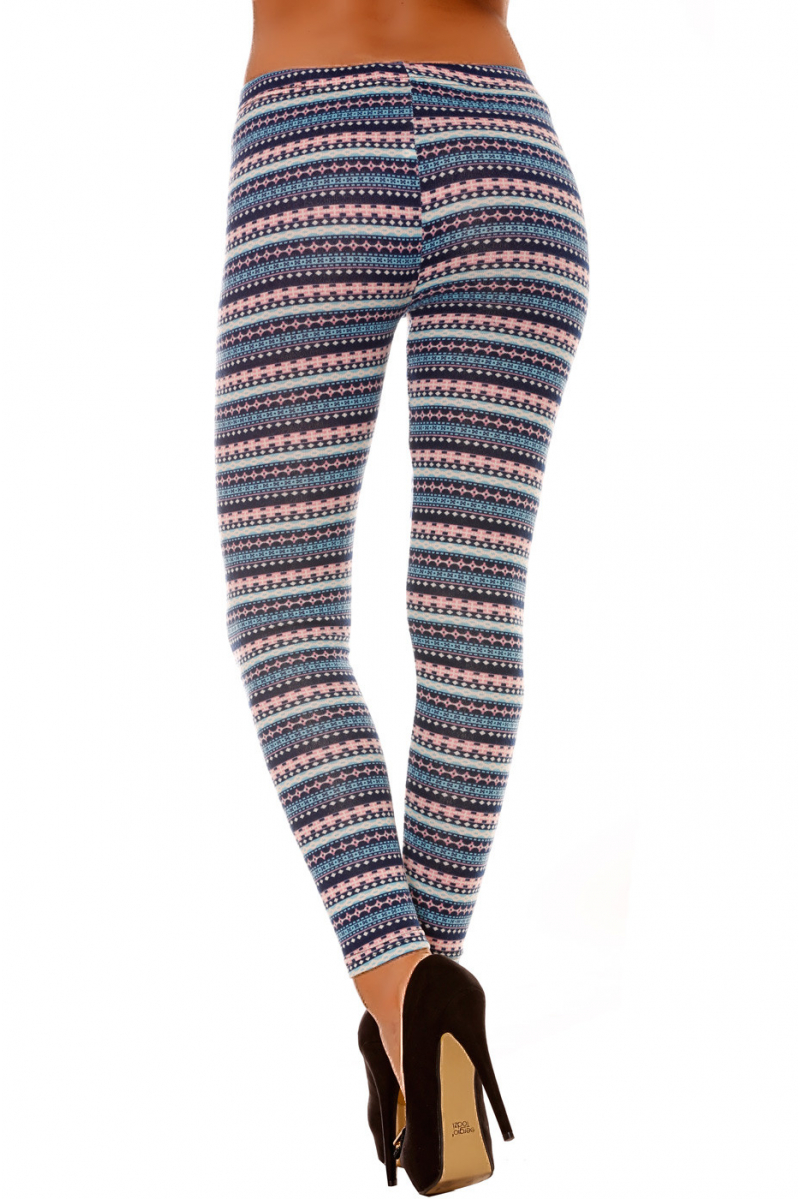 Leggings d'hiver acrylique en Bleu et Rose avec jolie motif. Leggings pas cher. 105-2 - 9