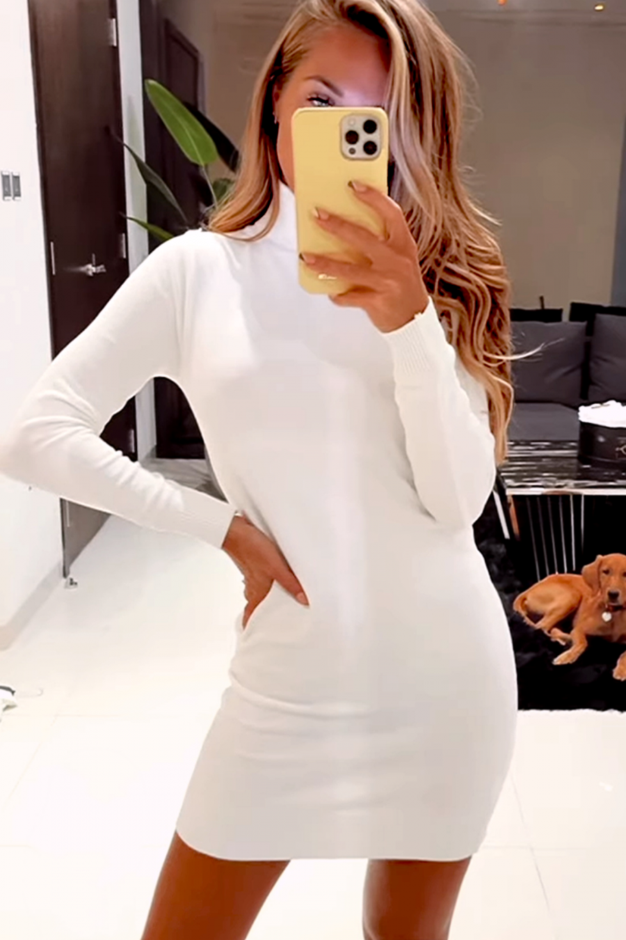 White tunic sweater with turtleneck. - 1