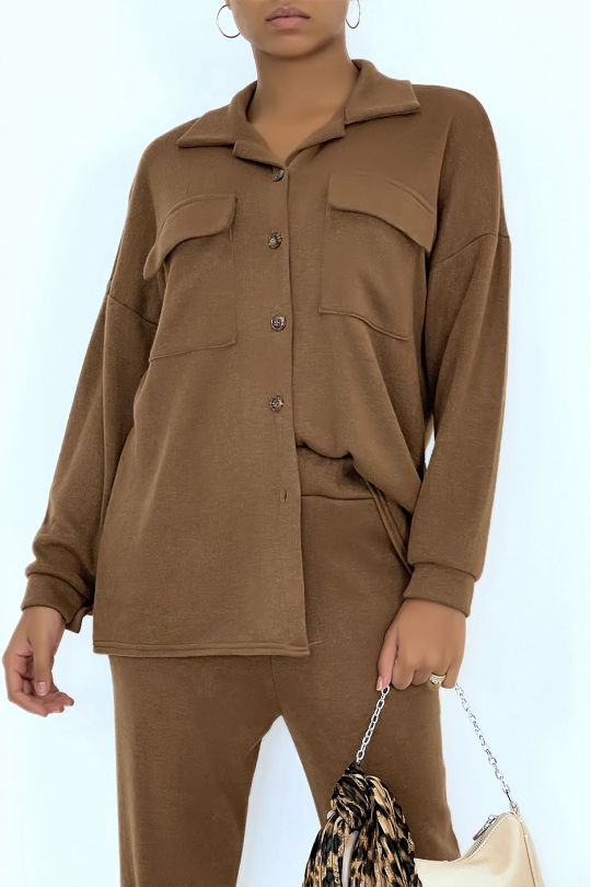 Comfort set shirt and soft pants camel color - 5