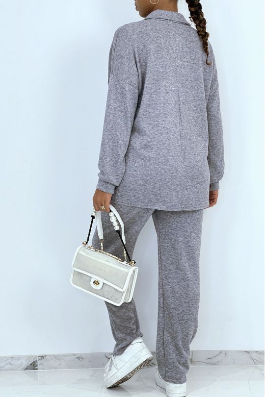 Ensemble confort chemise et pantalon doux gris - 5