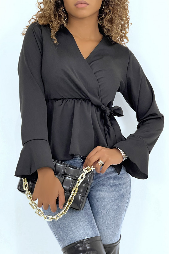 SaBZn wrap blouse in black with bow - 5