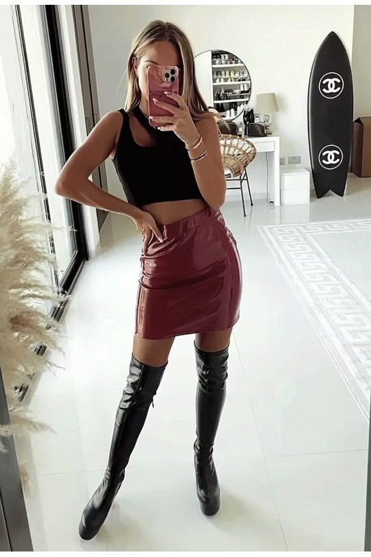 Burgundy faux leather mini skirt - 1