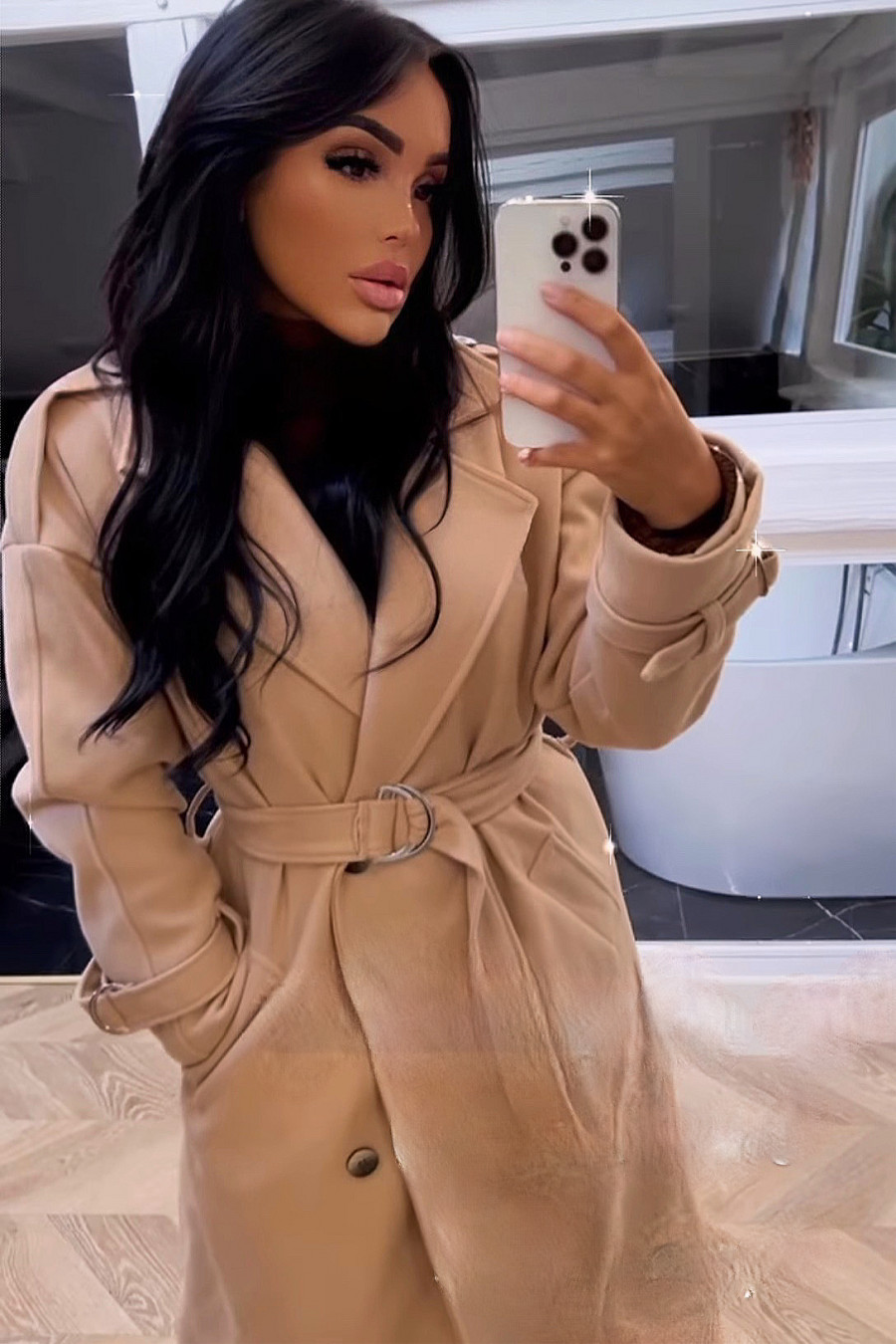 Classic long beige officer coat - 1