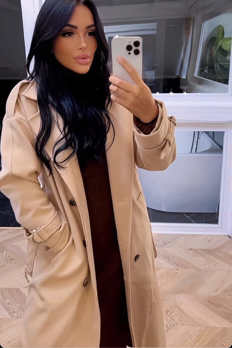 Klassieke lange beige officiersjas - 2