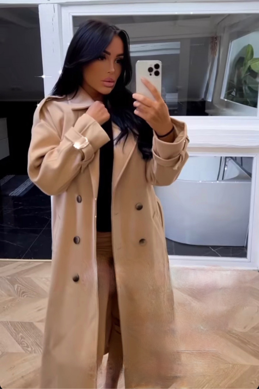 Long manteau beige classique style officier - 3