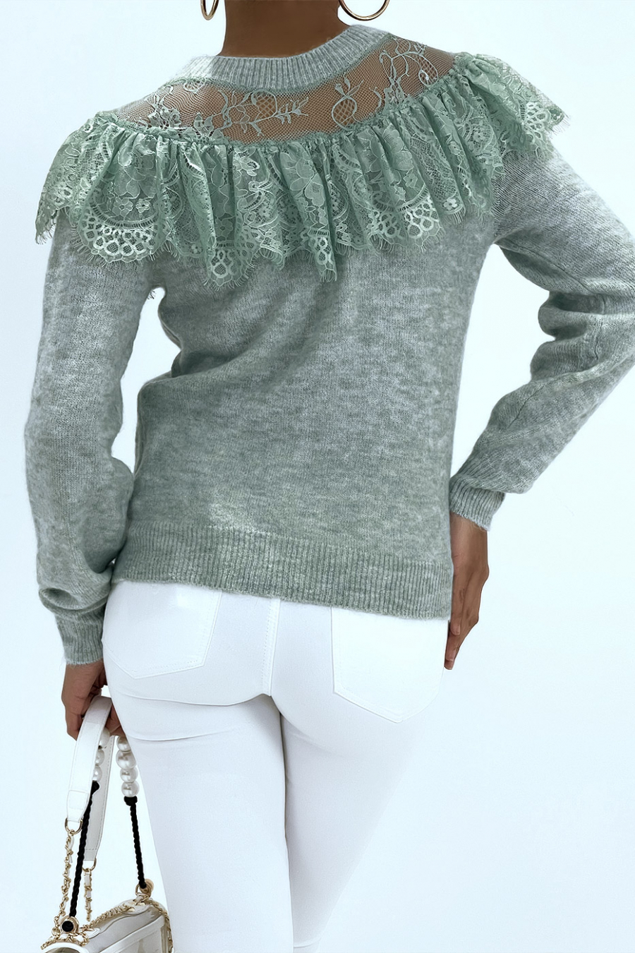 Gilet chic vert en dentelle et à volants - 1