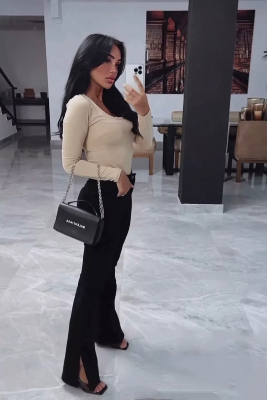 JeJJ black high waisted bell bottom with fitted slit at the waist - 4