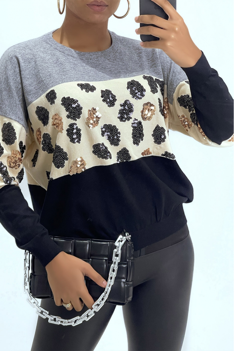 Fluid gray tricolor sweater with sequin pattern - 3