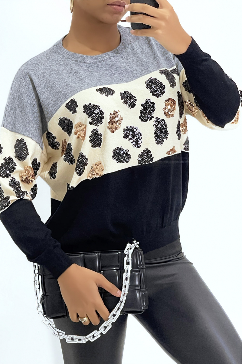 Fluid gray tricolor sweater with sequin pattern - 4