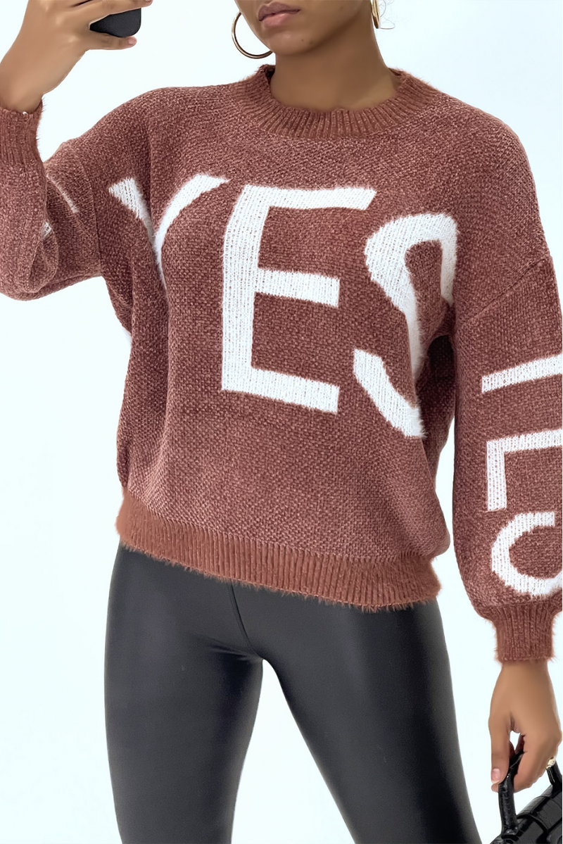Pull peau de pêche épais couleur cognac à inscription style vintage - 6