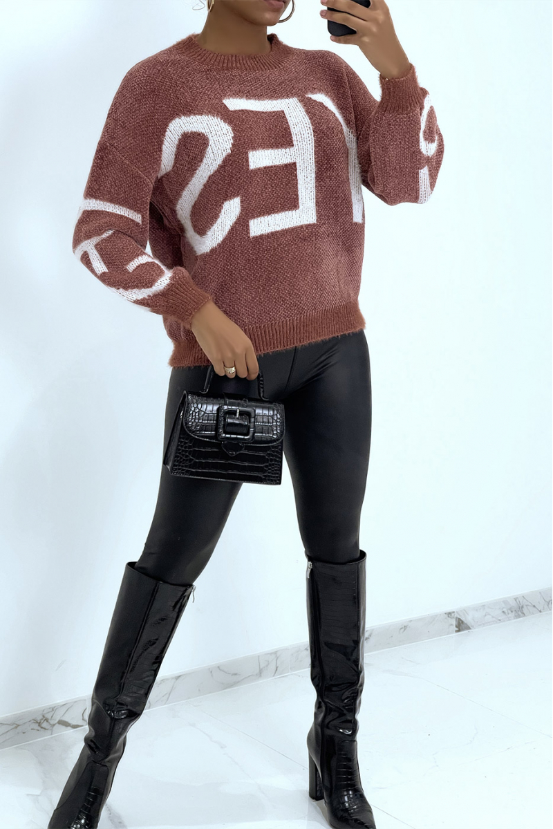 Pull peau de pêche épais couleur cognac à inscription style vintage - 7