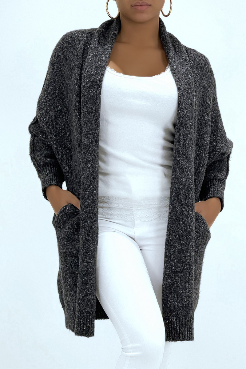 Dark gray thick cardigan with 3/4 sleeves - 2
