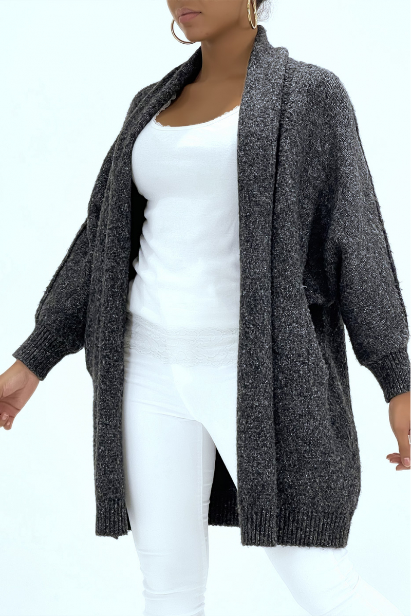Dark gray thick cardigan with 3/4 sleeves - 3