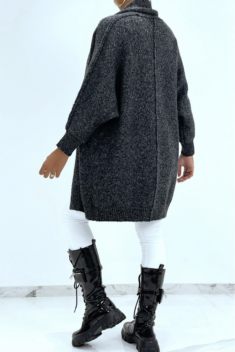 Dark gray thick cardigan with 3/4 sleeves - 5