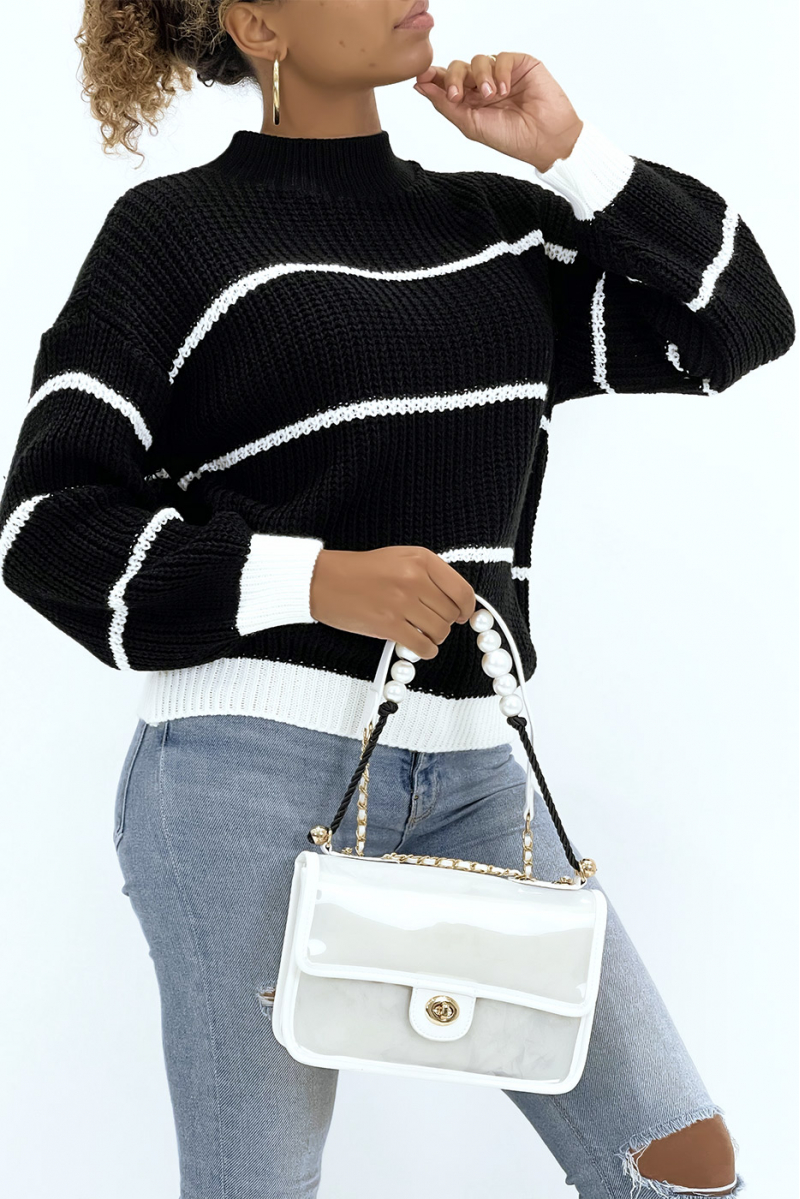 Black striped chunky knit sweater - 3