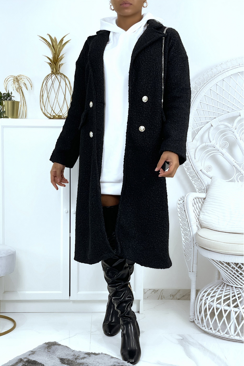 Black sheepskin straight coat - 1