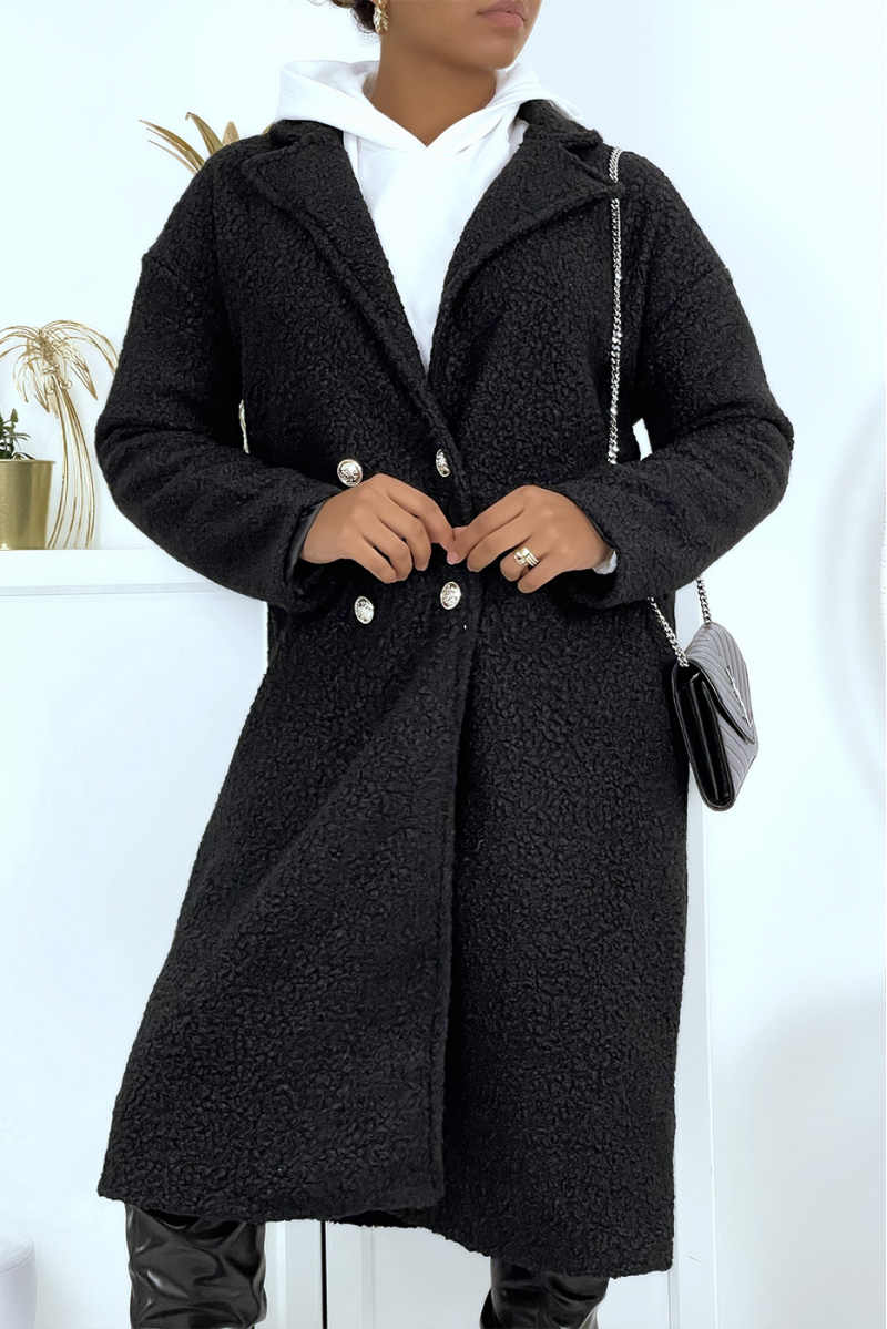 Black sheepskin straight coat - 4