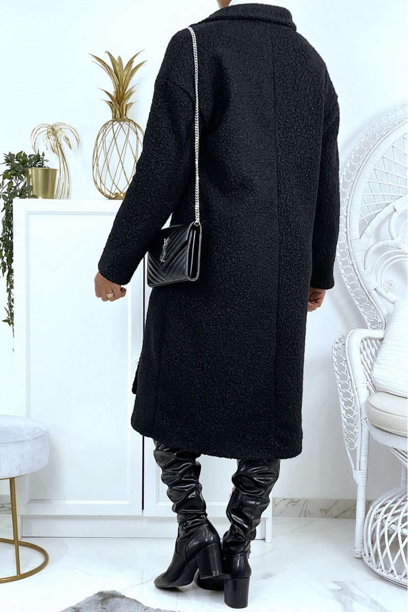 Black sheepskin straight coat - 5
