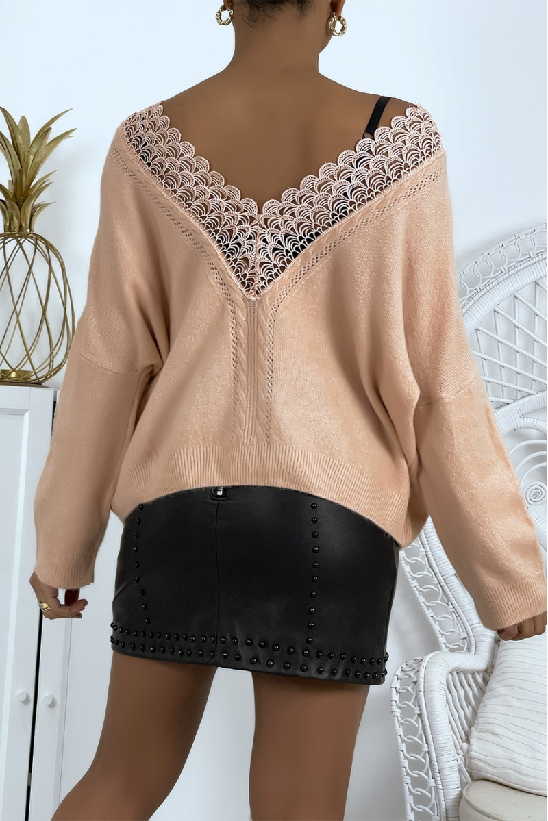 Pink fluid sweater in soft knit with pretty open back - 3