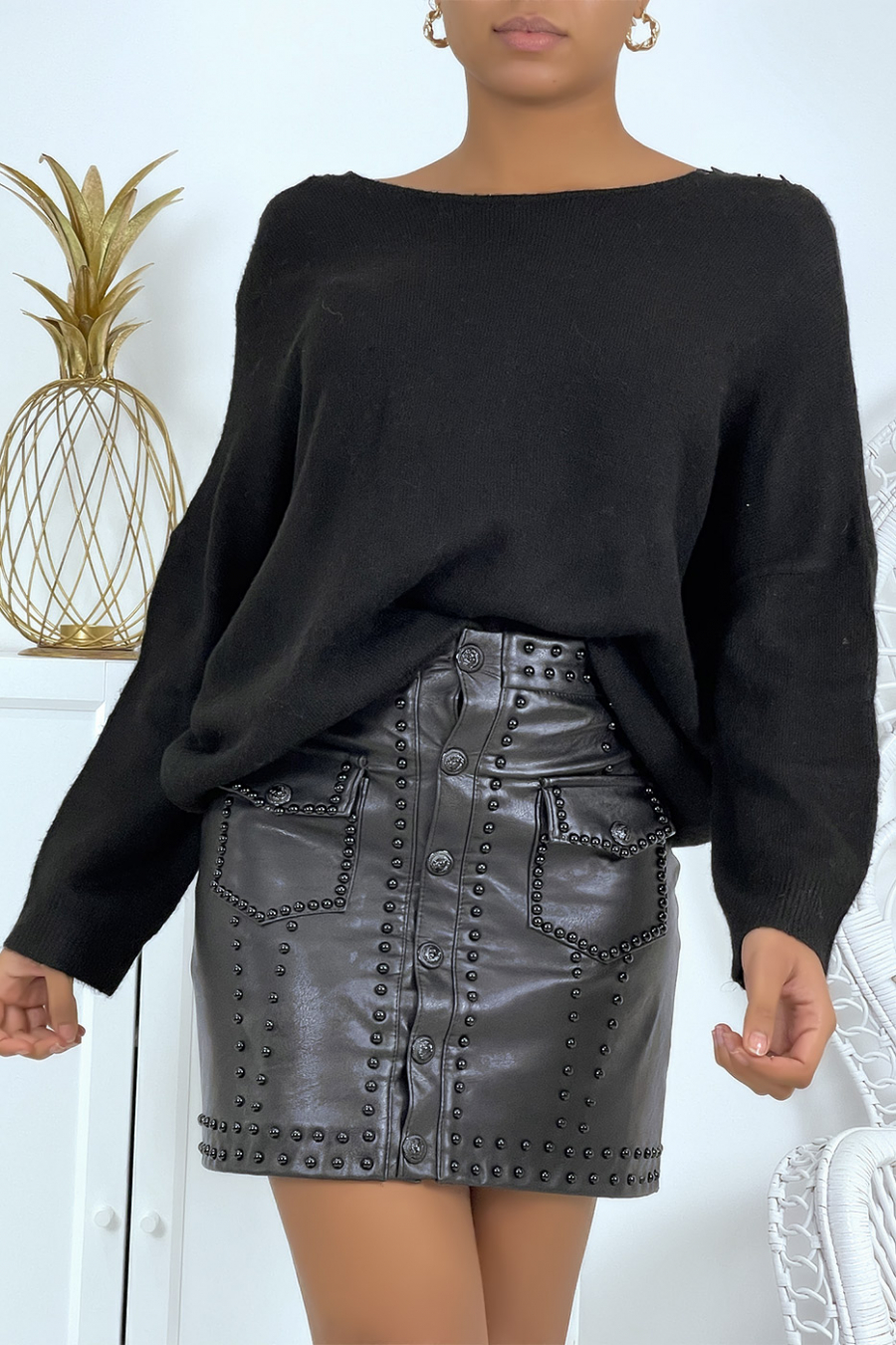 Pull fluide noir en maille douce avec joli dos nu - 5