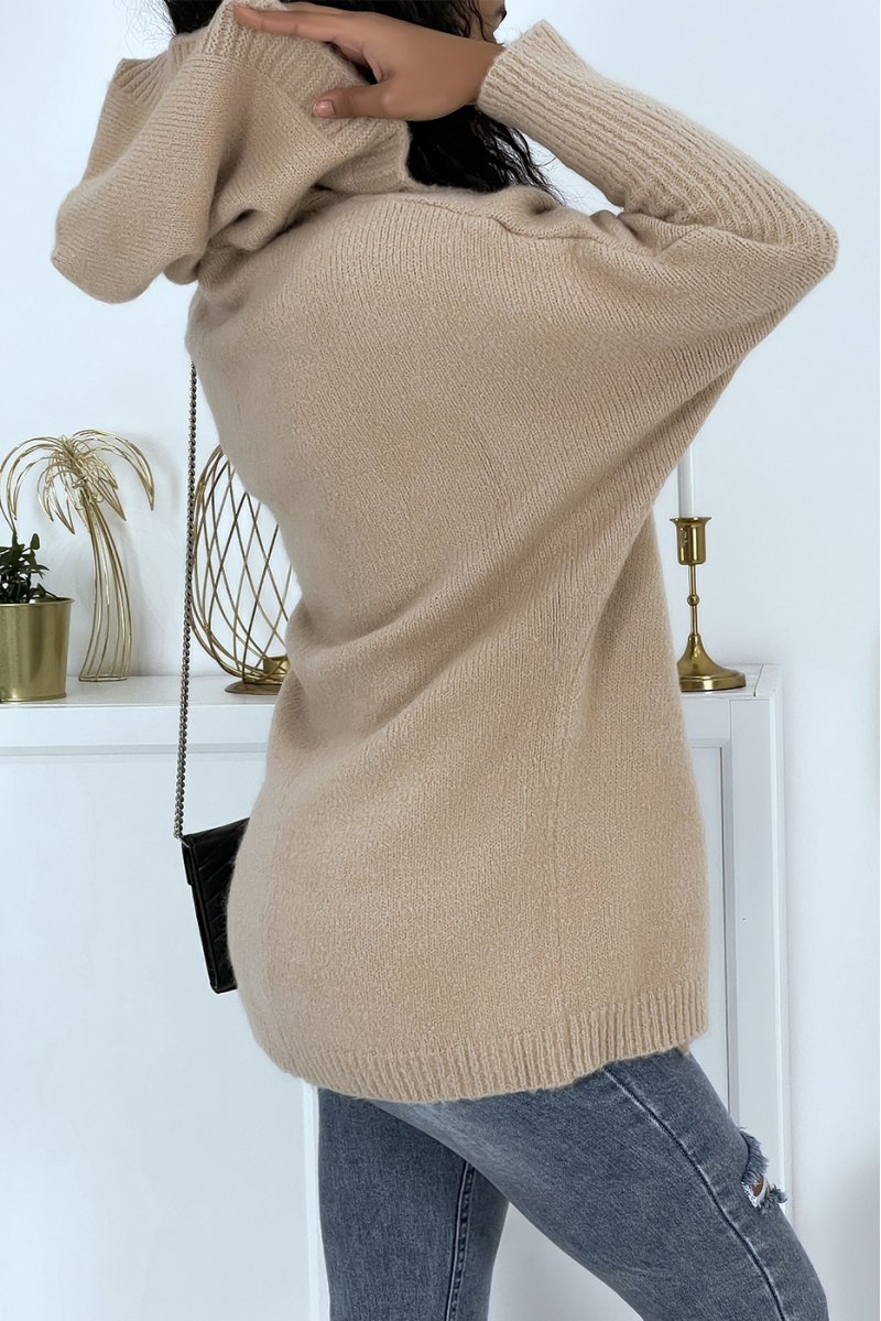 Gilet épais camel à capuche et manches chauve-souris - 4