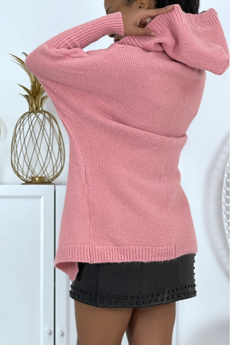 Heavy pink hooded cardigan with batwing sleeves - 5