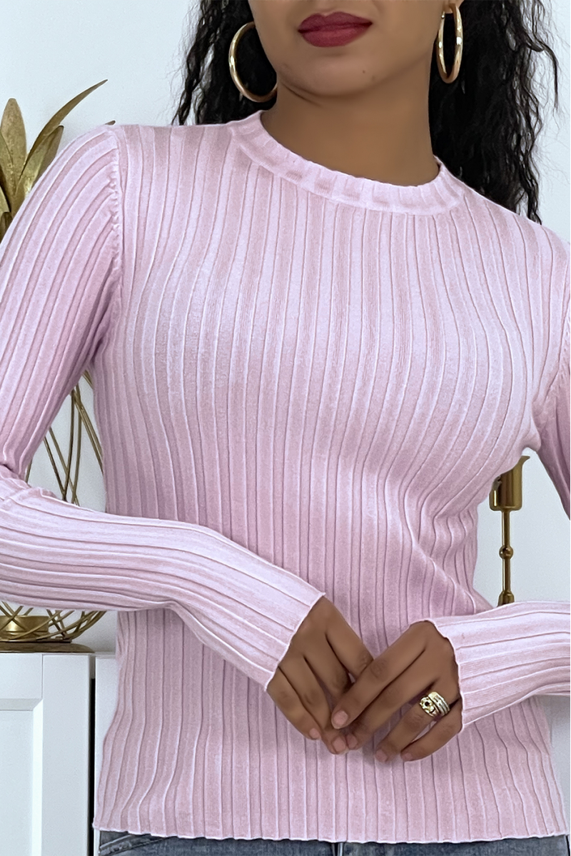 Lilac ribbed sweater with very tight high neck - 4