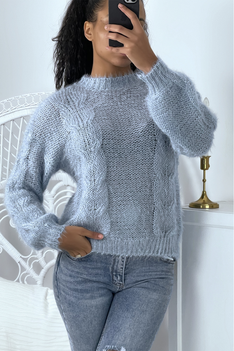 Sky blue thick sweater in woven and sequined knit - 2