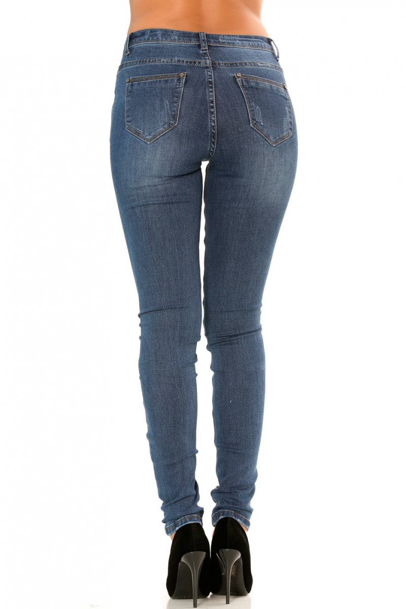 Pantalon jeans slim Bleu effet déchiré sur le devant  PTL-S2591 - 8