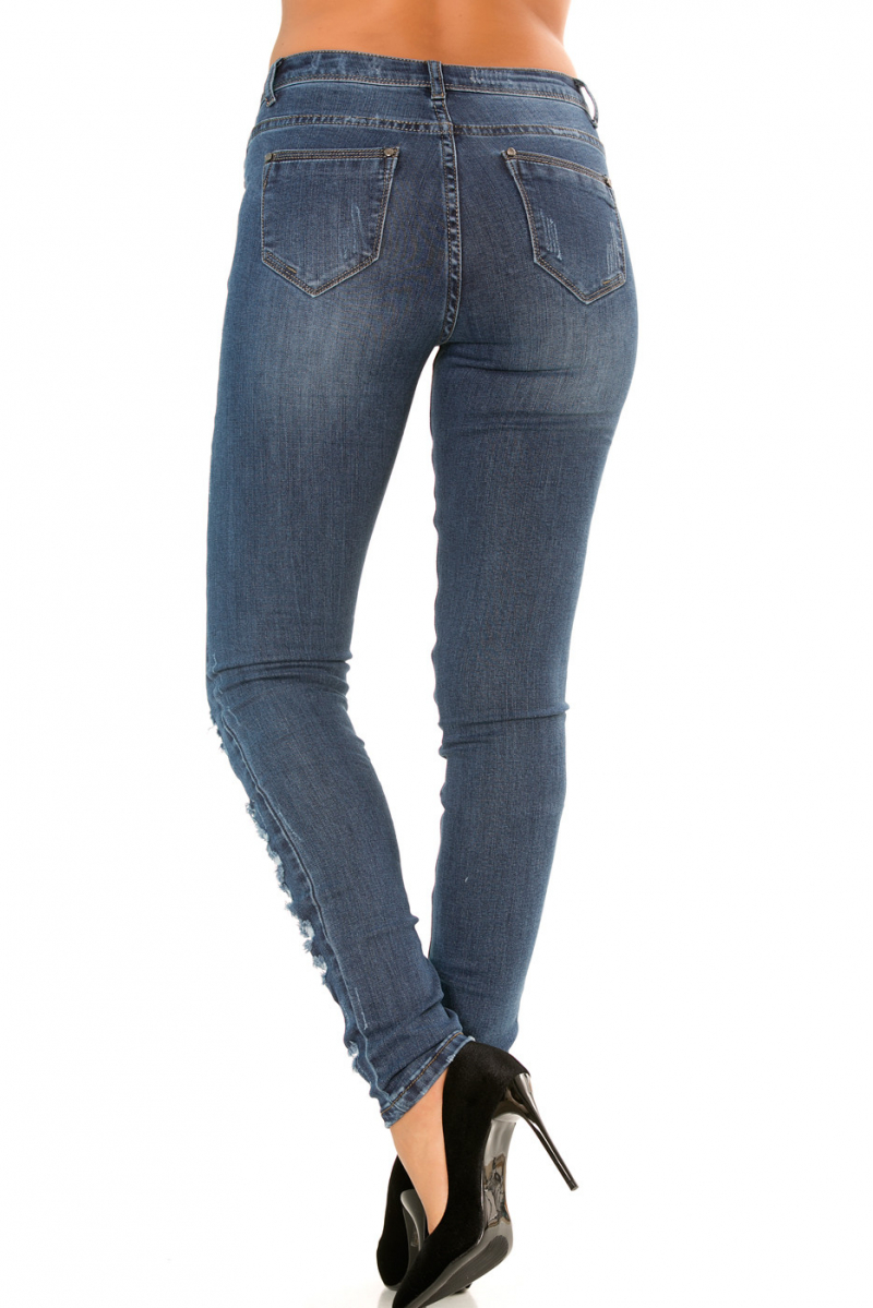 Pantalon jeans slim Bleu effet déchiré sur le devant  PTL-S2591 - 9