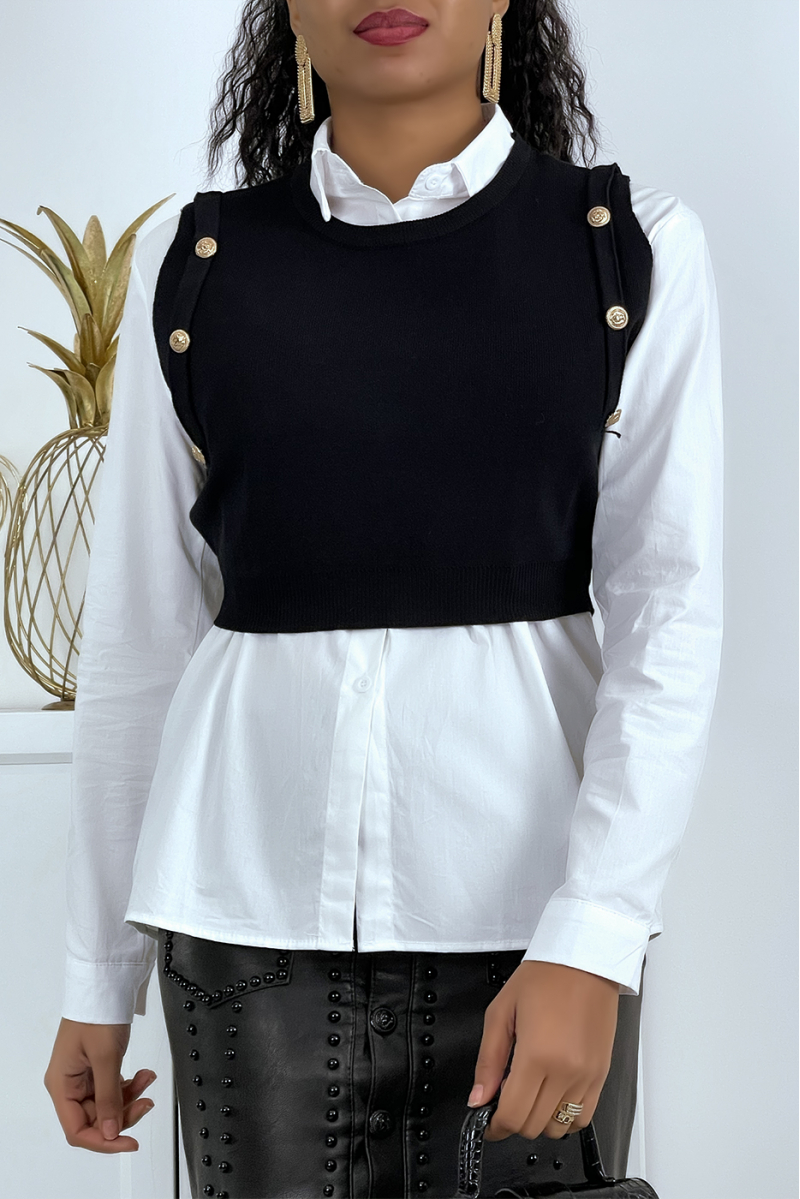 Pull court noir sans manches à boutons style classique - 2
