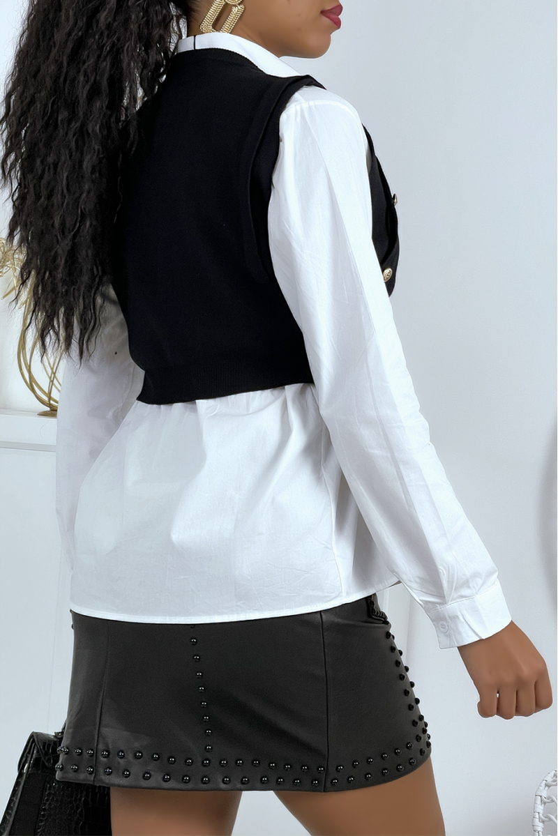 Pull court noir sans manches à boutons style classique - 4