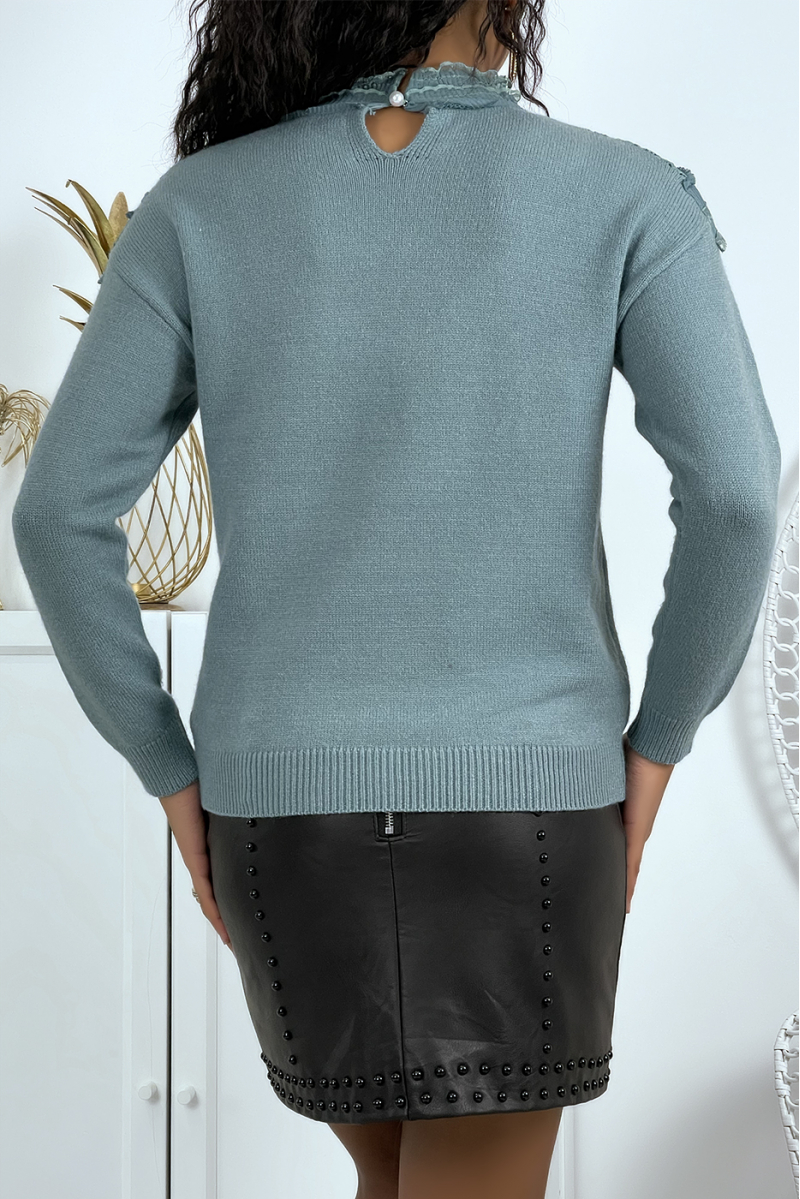 Women's teal sweater with high collar - 3