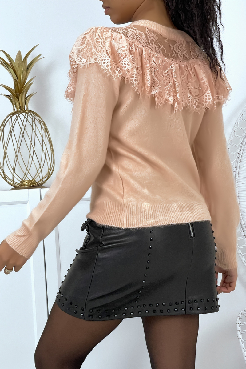 Chic pink lace and ruffle cardigan - 6