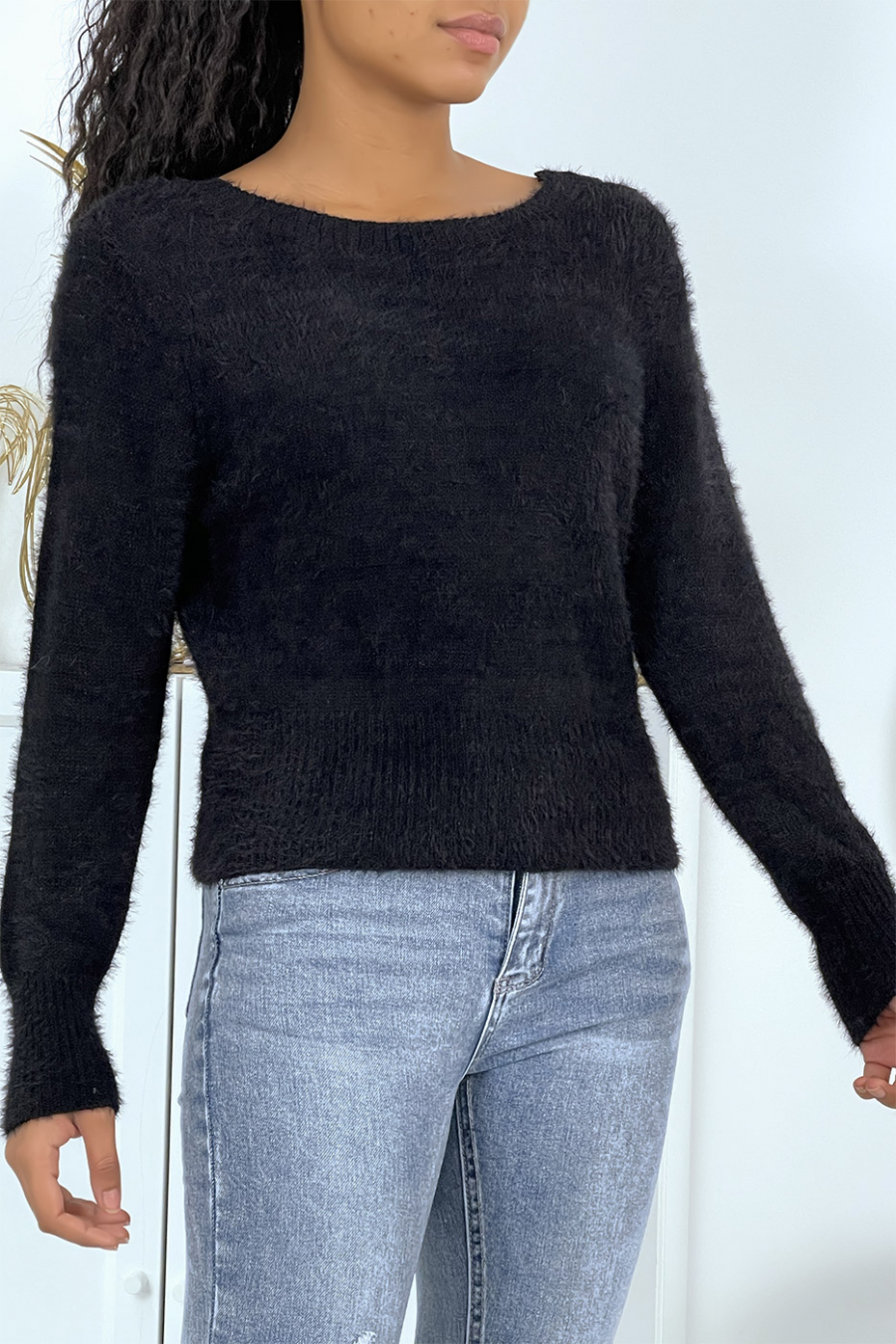 Pull duveteux dos nu noir - 2