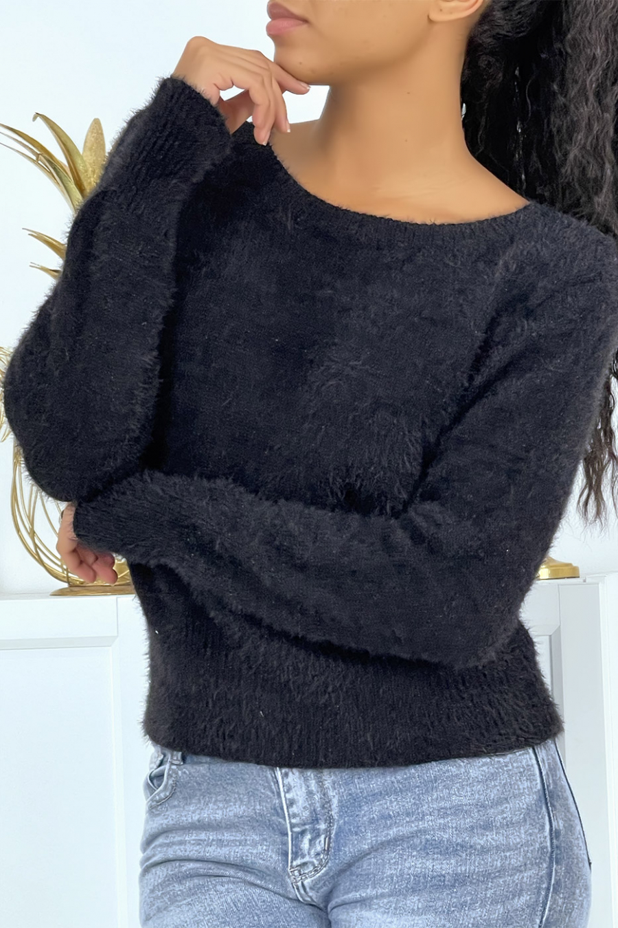 Pull duveteux dos nu noir - 3