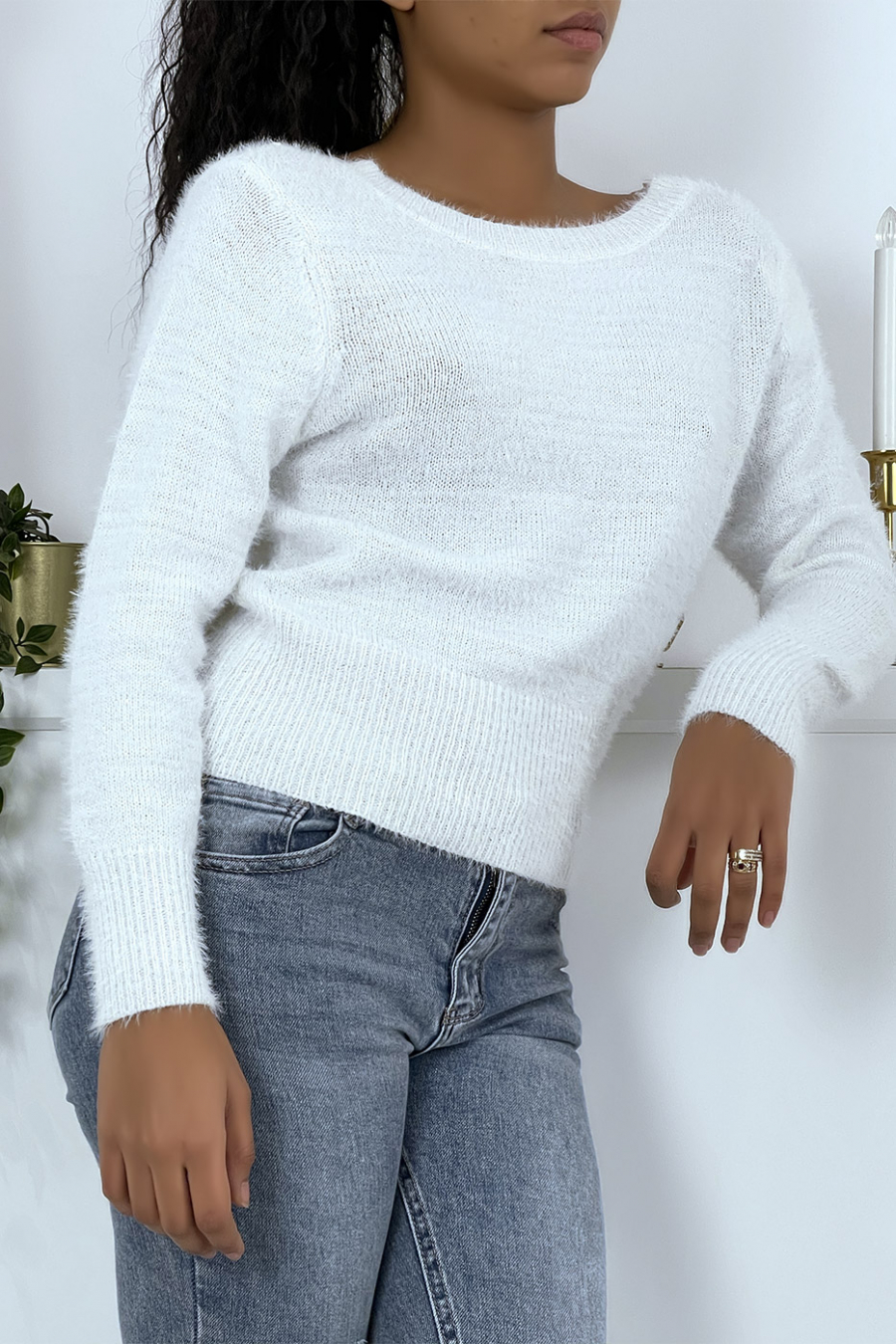 White sale backless sweater