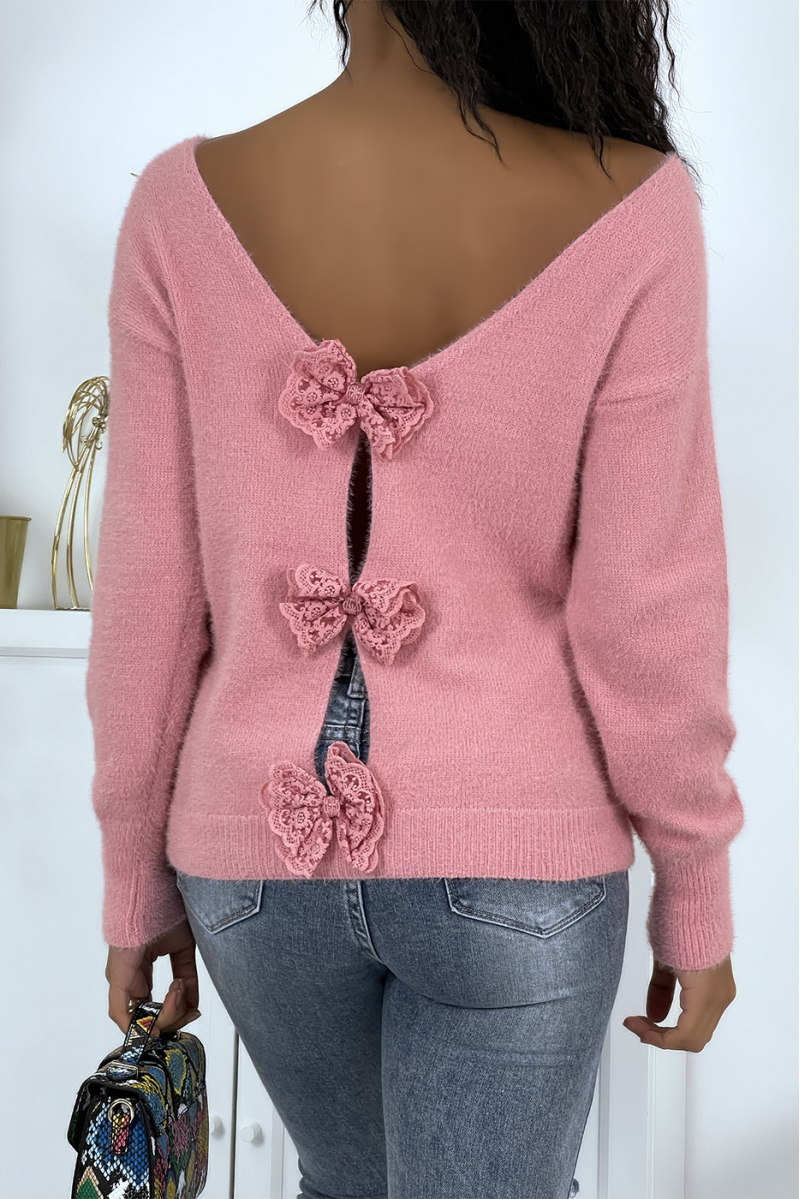 Oversized pink fluffy backless sweater - 3