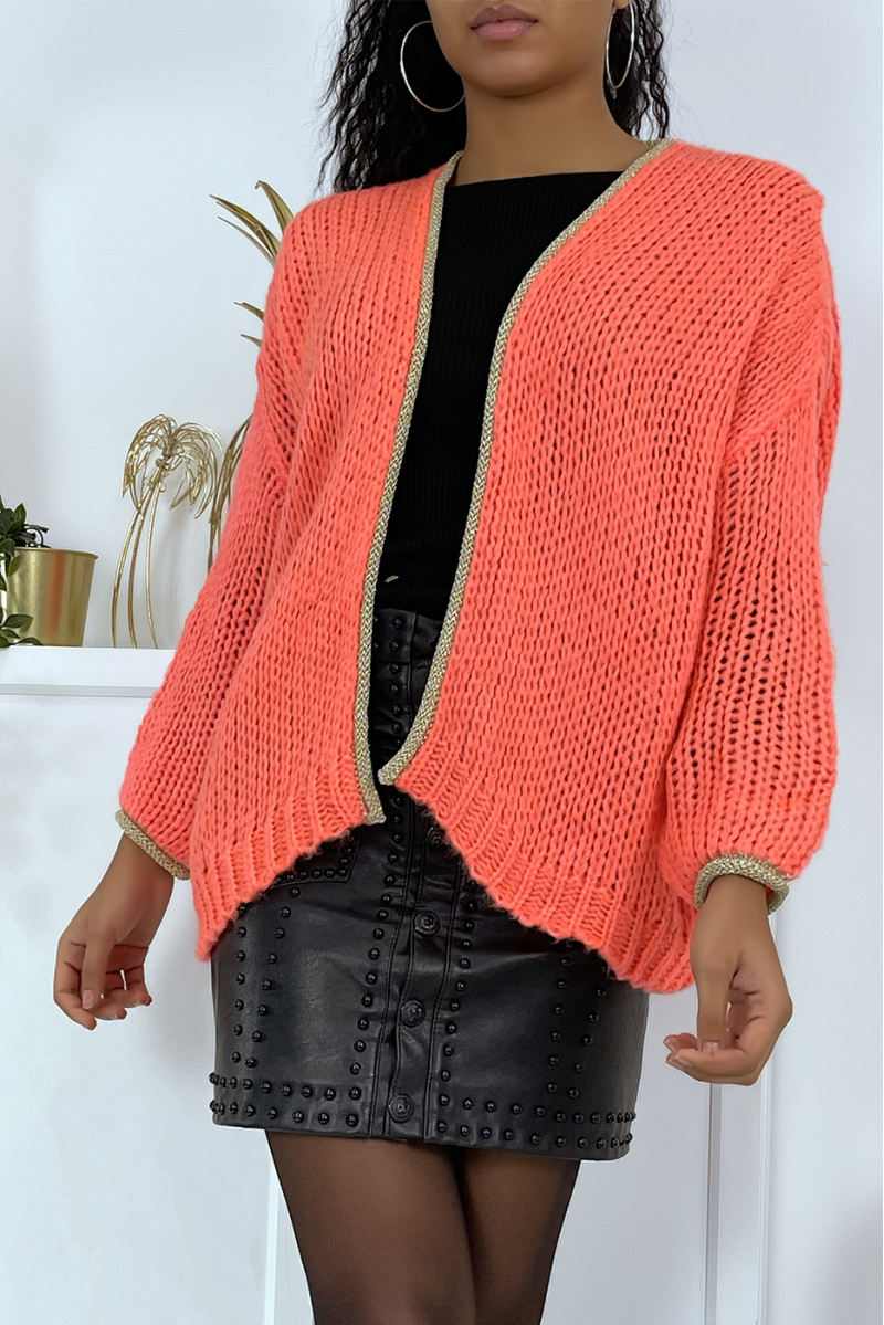 Orange chunky knit cardigan - 4