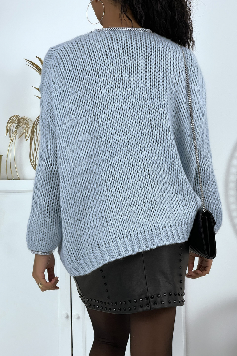 Sky blue chunky knit cardigan - 4