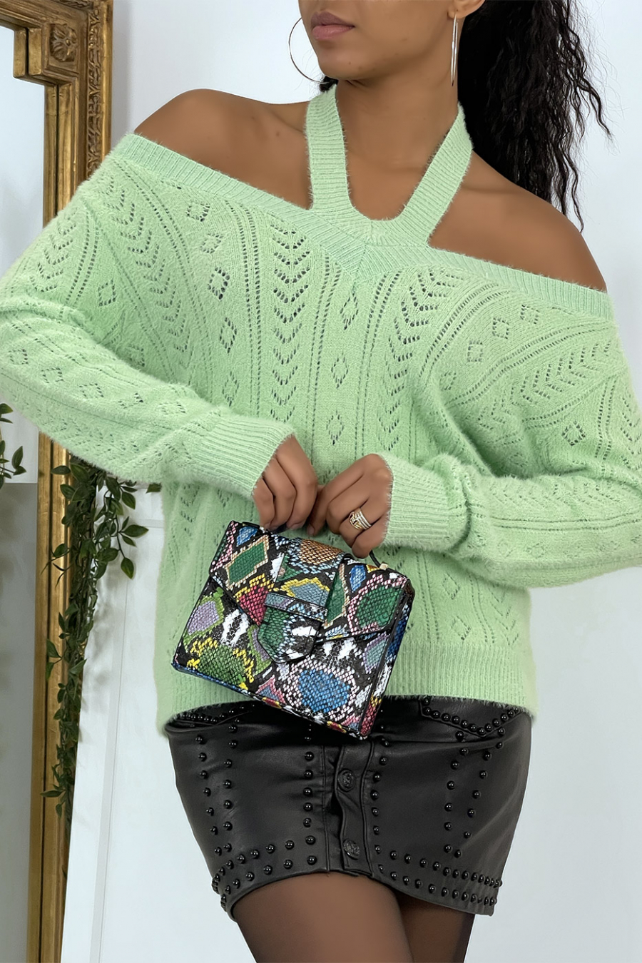 Women's loose-fitting vitamin green sweater - 5