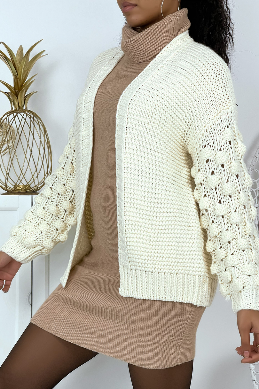 Gilet écru oversize pas chère - 1