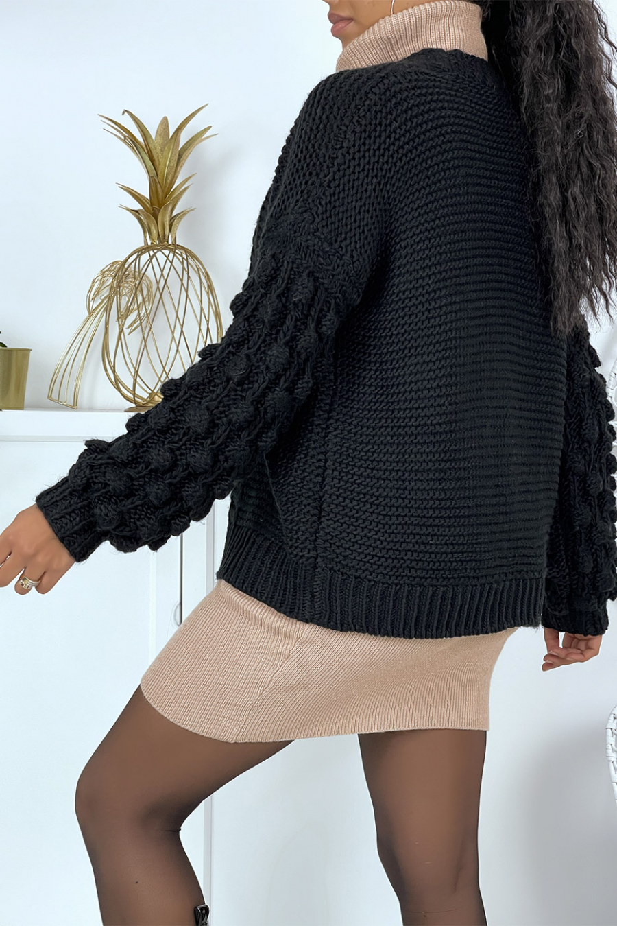 Goedkoop zwart vest met lange mouwen - 4