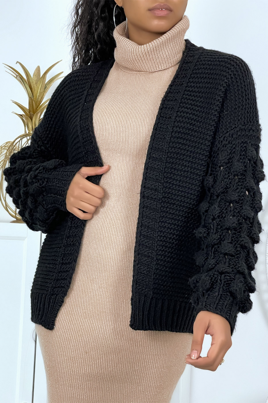 Goedkoop zwart vest met lange mouwen - 3