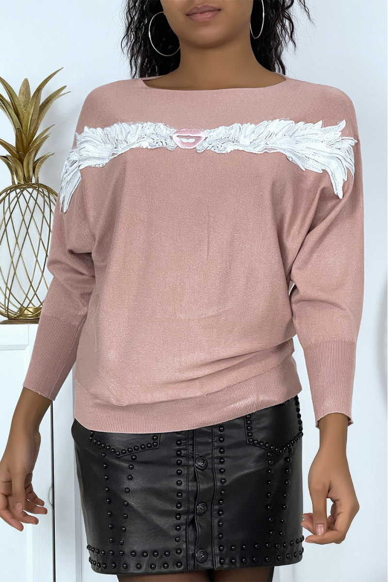 Pink sweater with batwing sleeves - 1